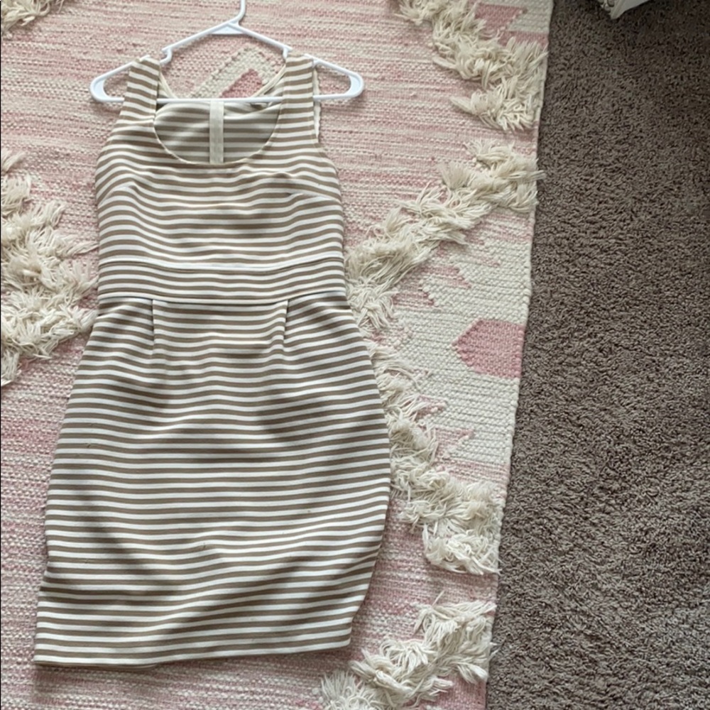 Loft size 4 tan striped midi dress